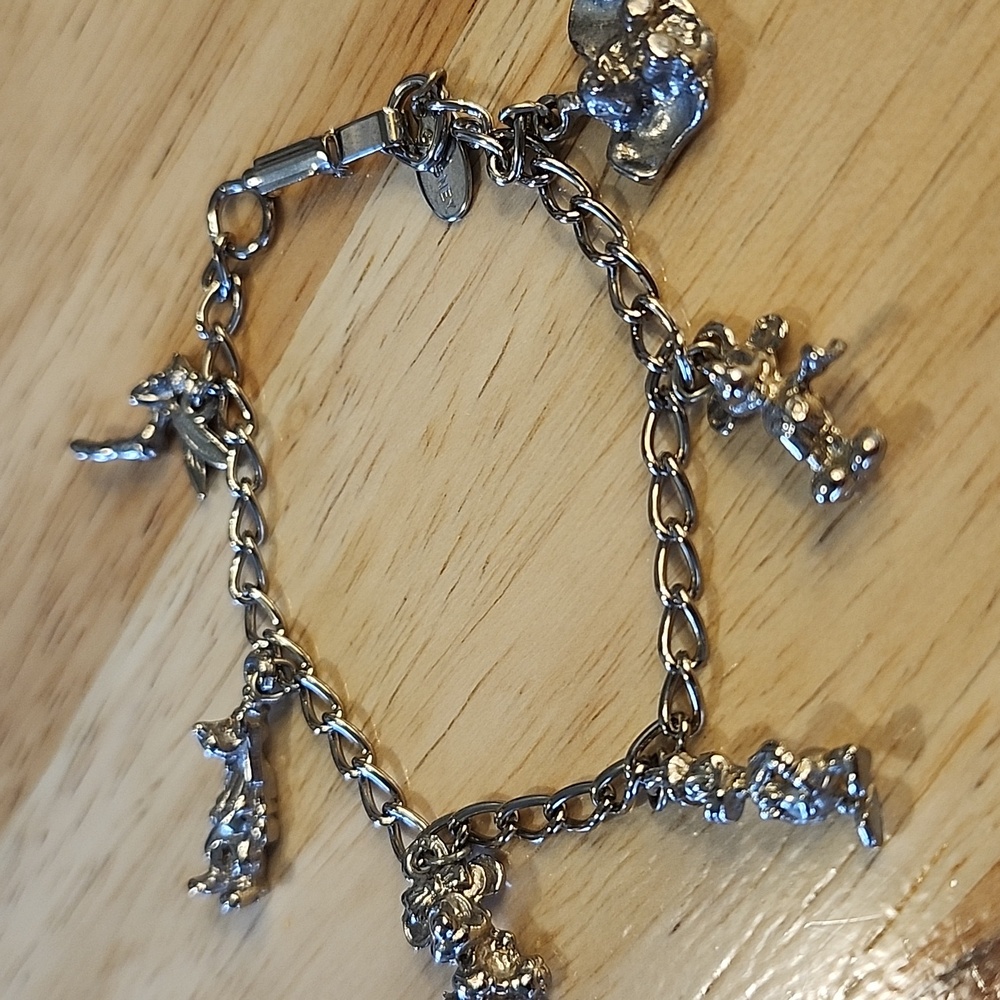 Vintage Disney Silver Charm Bracelet Dumbo Mickey Mouse Tinkerbell Donald